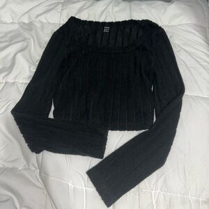 Black Long Sleeve Cropped Shirt